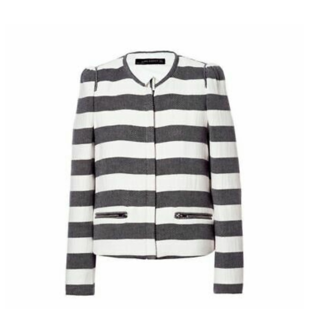 Zara grey white striped jacket blazer with zipper